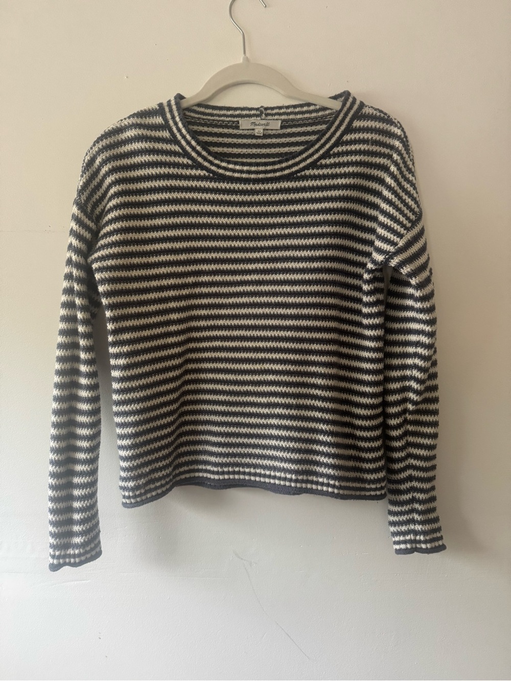 Madewell Blue and White Striped Crewneck Sweater